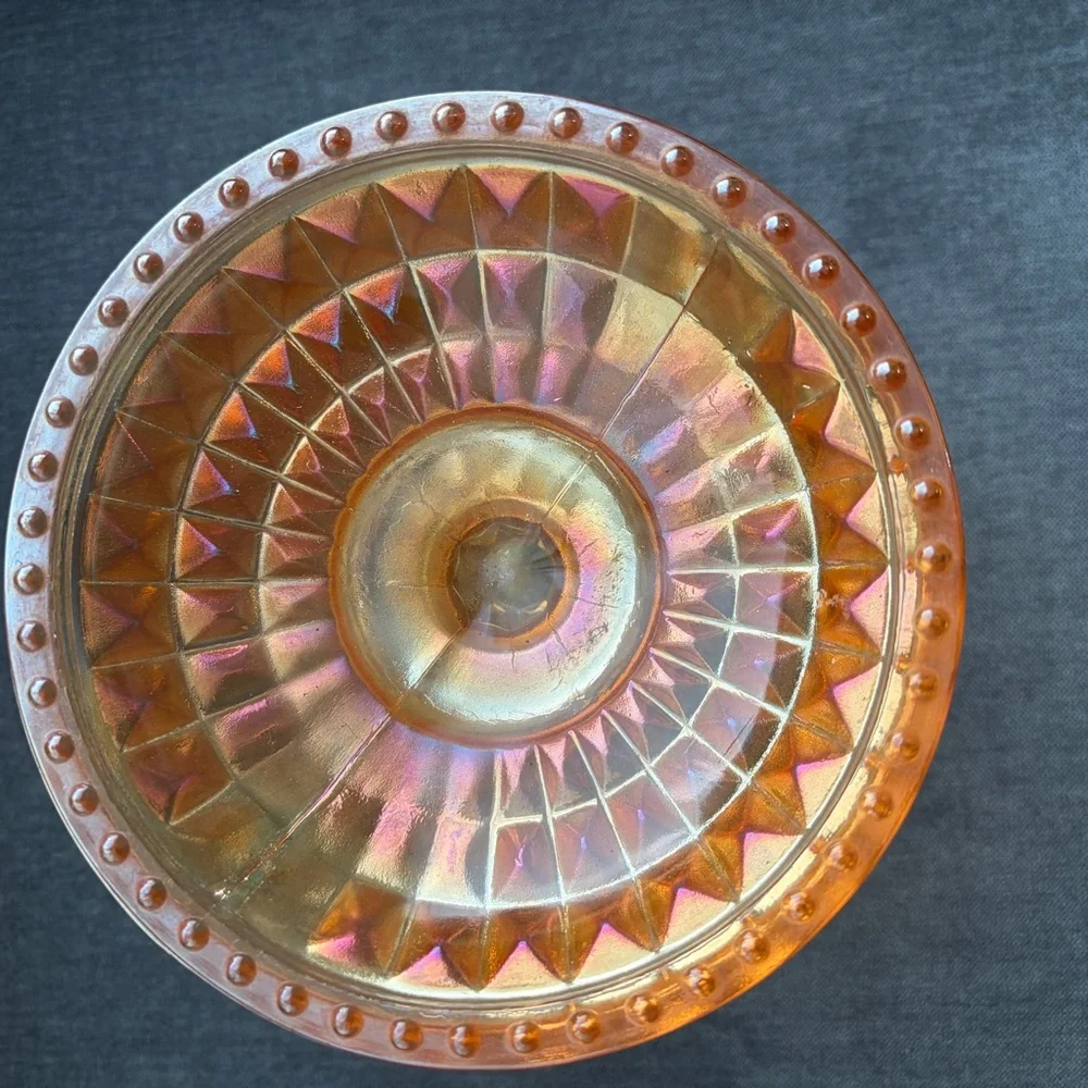 Jeannette Vintage Glass Marigold Compote Or Candy Dish Windsor Beaded Pattern